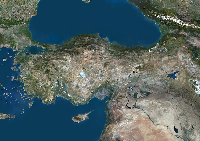 Turkey, satellite image Colour satellite image of Turkey and neighbouring countries., by PLANETOBSERVER SCIENCE PHOTO LIBRARY