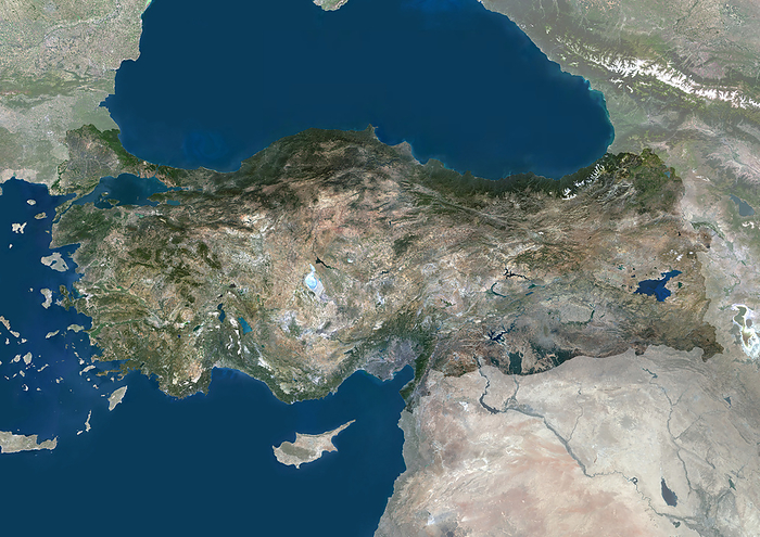 Turkey, satellite image Colour satellite image of Turkey., by PLANETOBSERVER SCIENCE PHOTO LIBRARY