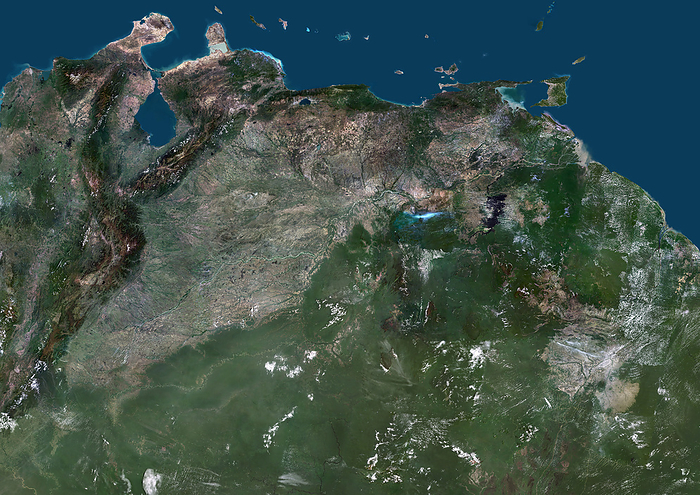 Venezuela, satellite image Colour satellite image of Venezuela and neighbouring countries., by PLANETOBSERVER SCIENCE PHOTO LIBRARY