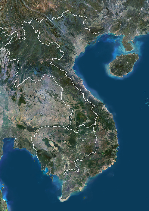 Vietnam, Laos and Cambodia, satellite image Colour satellite image of Vietnam, Laos and Cambodia, with borders., by PLANETOBSERVER SCIENCE PHOTO LIBRARY
