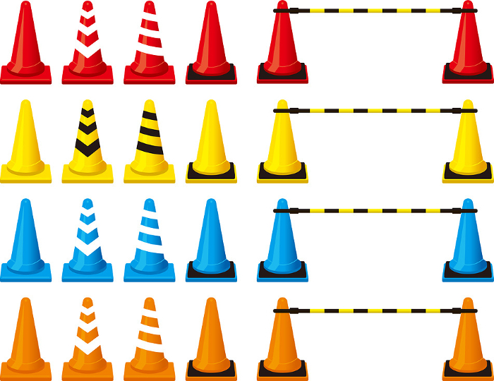 Illustration set of three-dimensional colored cones