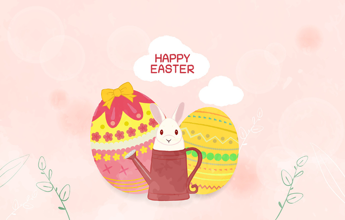 Cute Happy Easter Rabbit Illustration Pink Ver