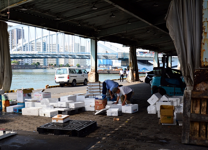 From a street corner of the world Tsukiji Fish Market, the  Kitchen  of Tokyoites  July 2, 2014  July 2, 2014, Tokyo, Japan   Tukiji fish market, one of the world s largest wholesale mart, is bound to move as Tokyo gets a facelift for the 2020 Olympic Games. Almost 80 years after its opening at the current location, the city plans to move the aging market growing ever more congested and crowded away from prime real estate in the center of the metropolis worth billions of dollars. Relocating the market and building to a modern facility about 40 per cent larger with state of the art refrigeration will cost upwards of US 3.8 billion.   Photo by Natsuki Sakai AFLO  AYF  mis 