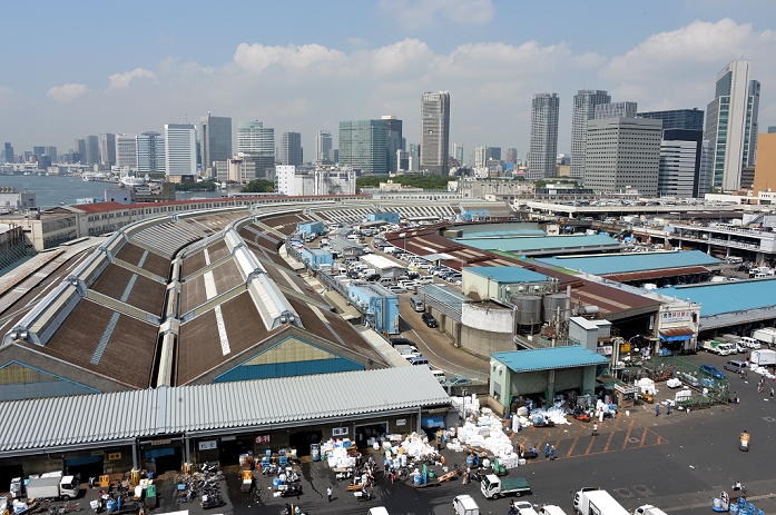 From a street corner of the world Tsukiji Fish Market, the  Kitchen  of Tokyoites  July 2, 2014  July 2, 2014, Tokyo, Japan   Tukiji fish market, one of the world s largest wholesale mart, is bound to move as Tokyo gets a facelift for the 2020 Olympic Games. Almost 80 years after its opening at the current location, the city plans to move the aging market growing ever more congested and crowded away from prime real estate in the center of the metropolis worth billions of dollars. Relocating the market and building to a modern facility about 40 per cent larger with state of the art refrigeration will cost upwards of US 3.8 billion.   Photo by Natsuki Sakai AFLO  AYF  mis 