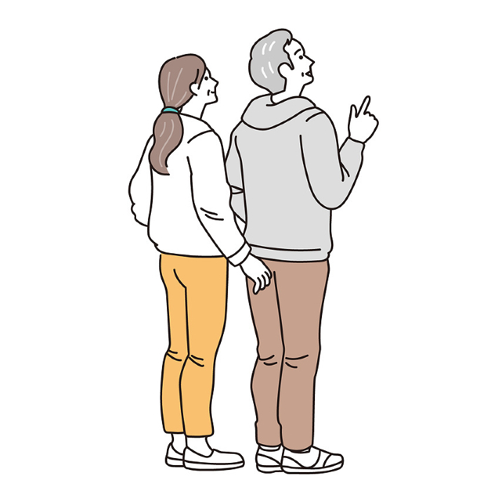 Clip art of a senior man and woman in the back view with a simple touch.