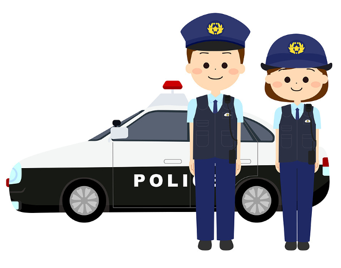 Patrol cars and smiling police officers