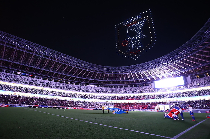 AFC Women s Olympic Football Tournament Paris 2024 Round 3 Drones perform a light show before the AFC Women s Olympic Football Tournament Paris 2024 Round 3 2nd leg match between Japan 2 1 North Korea at National Stadium in Tokyo, Japan, February 28, 2024.  Photo by JFA AFLO 