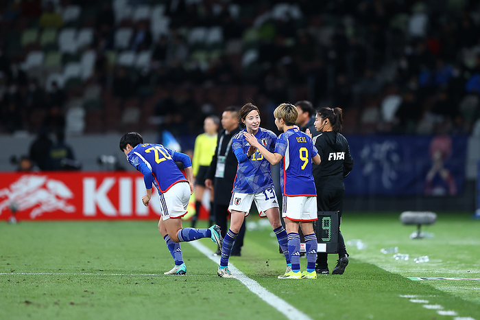 AFC Women s Olympic Football Tournament Paris 2024 Round 3 Japan s Hikaru Kitagawa  2L  is replaced by Toko Koga  L  during the AFC Women s Olympic Football Tournament Paris 2024 Round 3 2nd leg match between Japan 2 1 North Korea at National Stadium in Tokyo, Japan, February 28, 2024.  Photo by JFA AFLO 