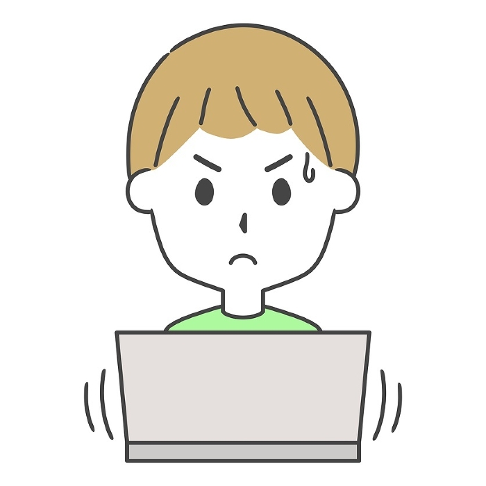 Clip art of man's upper body concentrating on computer work