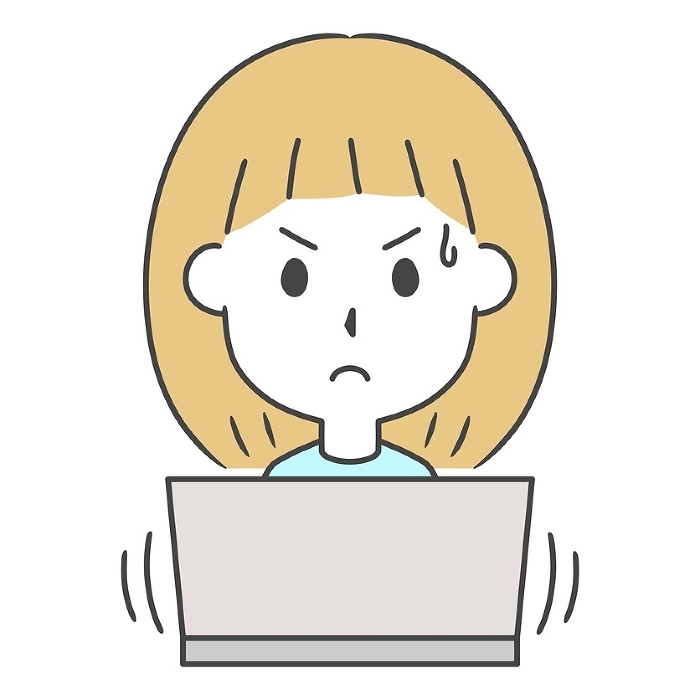 Clip art of woman's upper body concentrating on computer work