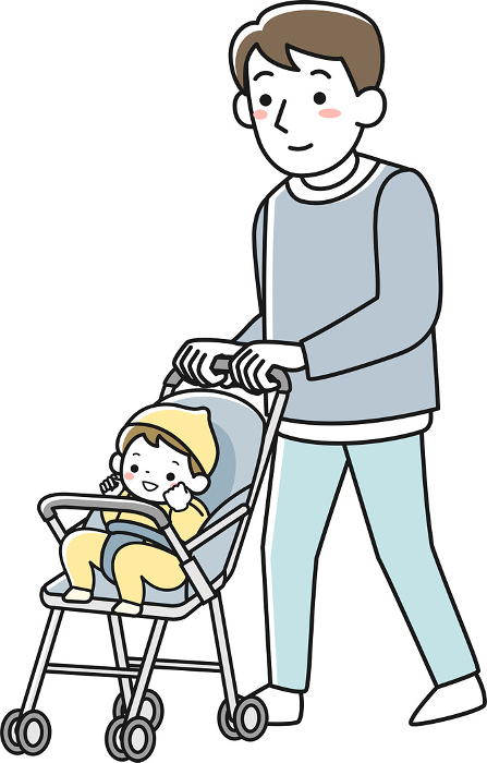 Young father pushing a stroller