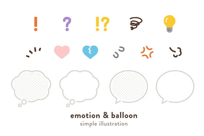 Clip art of simple speech balloon and various emotion icons
