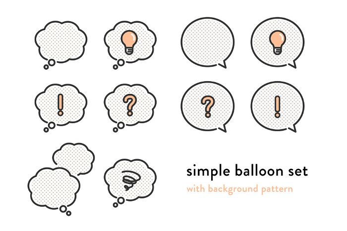 Clip art of simple speech balloon and various emotion icons
