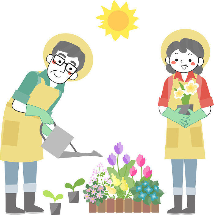 Senior couple enjoying gardening