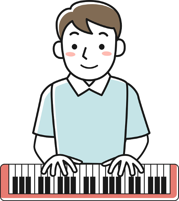 Upper body of young man playing keyboard