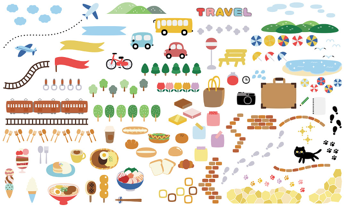 Cute illustration of a travel destination - frame set