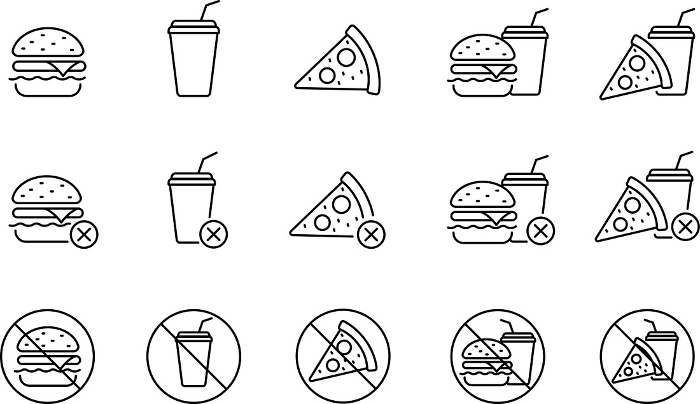 Line drawing icon set about fast food