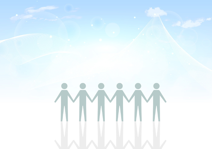 Sky background with people holding hands