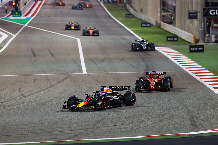 F1 Grand Prix of Bahrain  1 Max Verstappen  NLD, Oracle Red Bull Racing ,  16 Charles Leclerc  MCO, Scuderia Ferrari , F1 Grand Prix of Bahrain at Bahrain International Circuit on March 2, 2024 in Sakhir, Bahrain.  Photo by HOCH ZWEI 