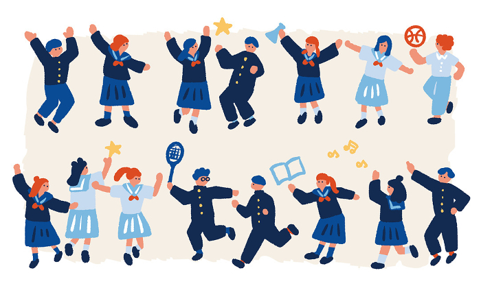 Image of school life, flat and simple illustration of a cheerful student in uniform.