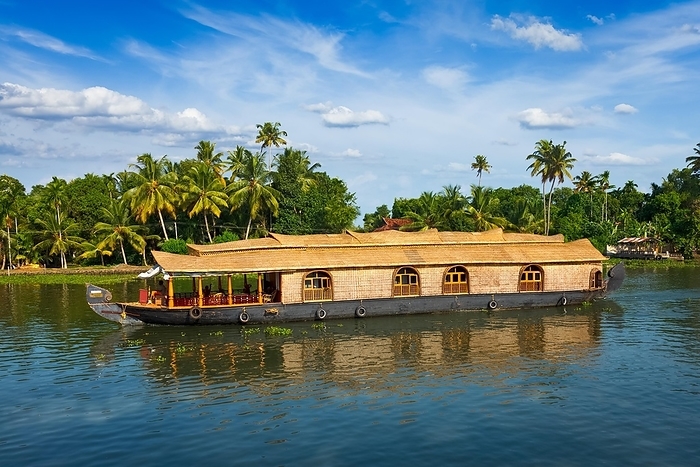 Tourism attraction of Kerala, tourist houseboat in Kerala backwaters. Kerala, India, Asia, by Dmitry Rukhlenko