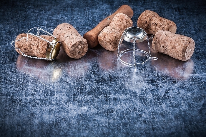 Champagne cork plug metal twisted wire corkscrew food drink concept, by Dzmitri Mikhaltsow