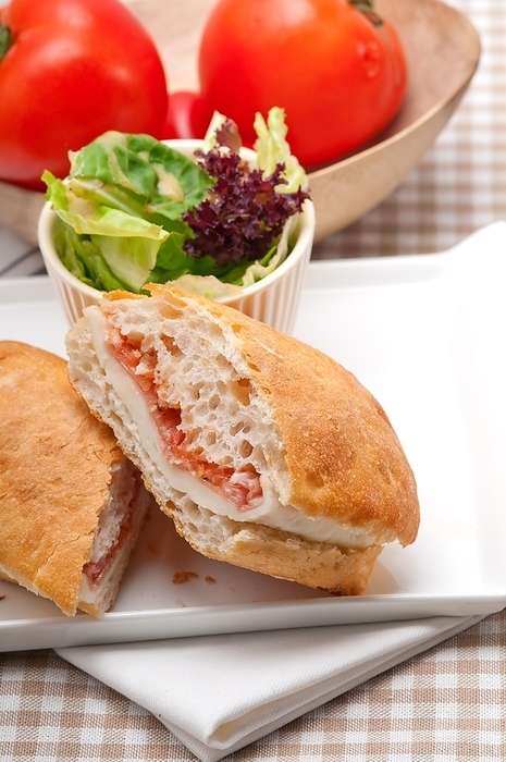 Italian ciabatta panini sandwich with parma ham and tomato, by keko64