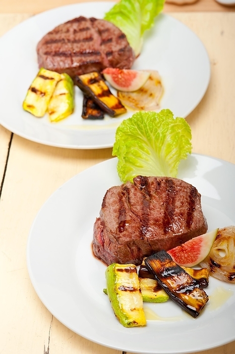 Grilled fresh beef filet mignon and vegetables, by Fracesco Perre