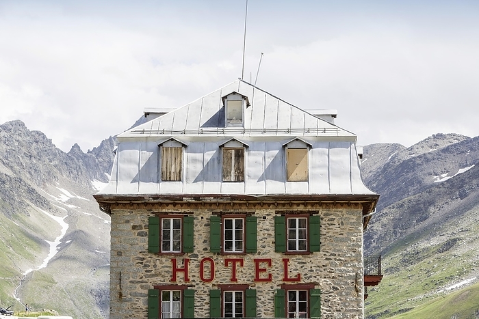 Hotel-Restaurant Belvedere, historic building, exterior view of the former luxury hotel, Obergoms, Canton Valais, Switzerland, Europe, by Arnulf Hettrich