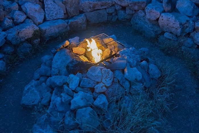 Eternal fire, campfire and barbecue site, Kamen Brjag, Steinufer, Dobrich, Bulgaria, Europe, by Frauke Scholz