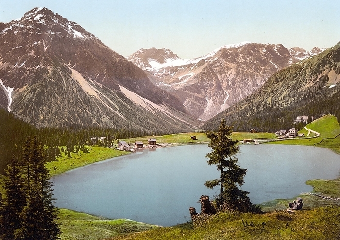 The Obersee in Arosa, Canton Graubünden, Switzerland, Historical, around 1900, digitally restored reproduction after an original from the 19th century, The lake Obersee in Arosa, Canton Graubünden, Switzerland, Historical, around 1900, digitally restored reproduction after an original from the 19th century, Europe, by Sunny Celeste