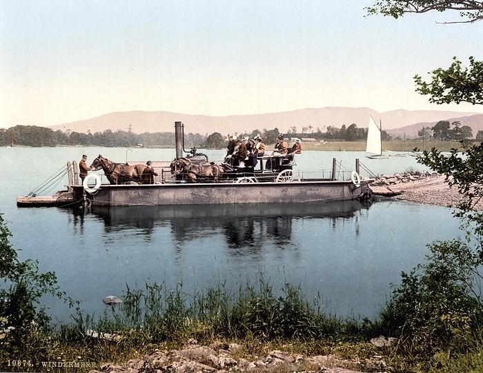 Windermere, the largest lake in England, steamboat ferry, Lake District, ca 1895, England, Historical, digitally restored reproduction from a 19th century original, the largest lake in England, steamboat ferry, Historical, digitally restored reproduction from a 19th century original, by Sunny Celeste