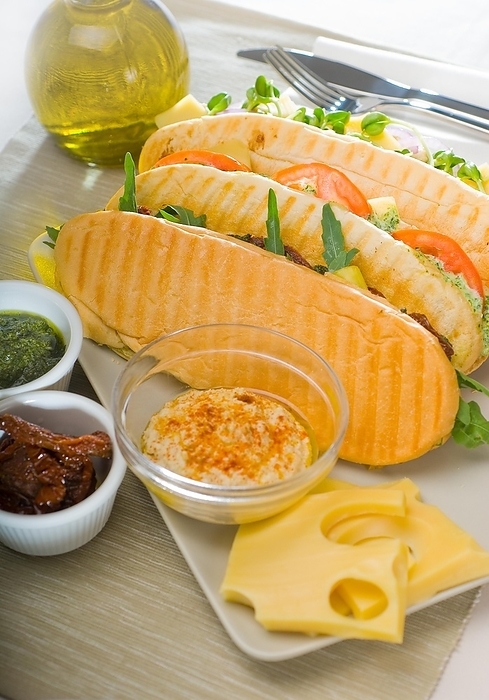 Assortment of fresh homemade vegetarian italian panini sandwich, typical italian snack, by keko64