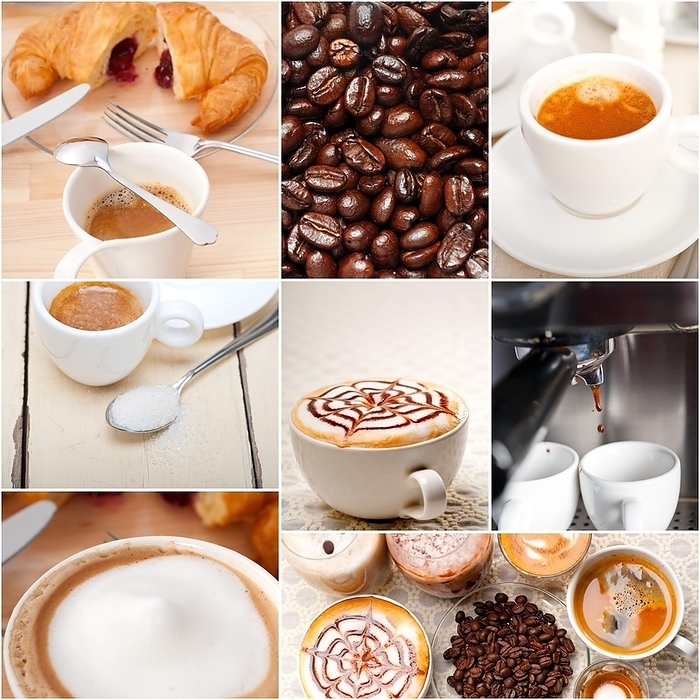 Selection of different coffee type on collage composition nested white frame, by Francesco Perre