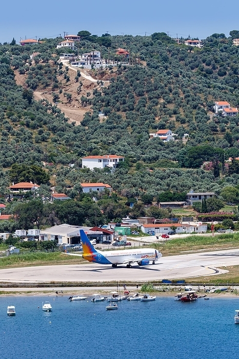 A Boeing 737-800 Jet2 aircraft with registration G-JZHU at Skiathos Airport, Greece, Europe, by Markus Mainka