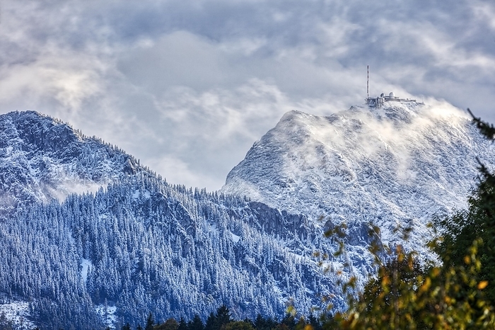 Mountain Wendelstein, snow, clouds, Bavaria, Germany, Europe, by Norbert Achtelik