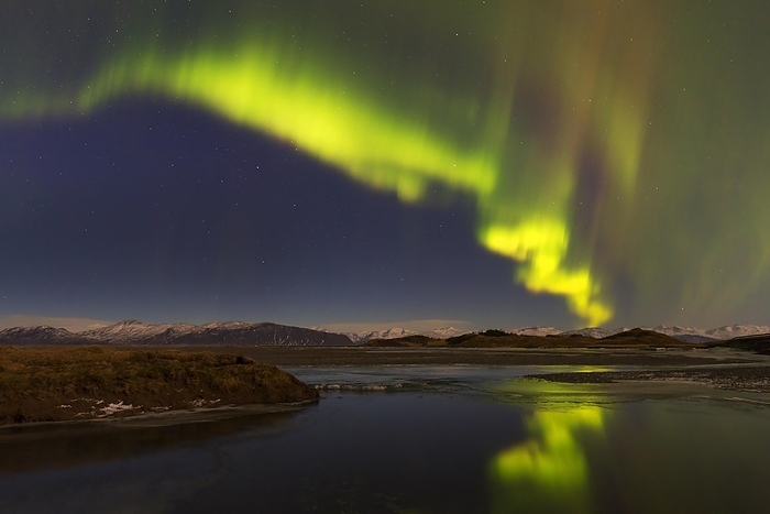 Iceland Northern Lights, Aurora borealis, polar lights, weather phenomenon showing natural light display over Hornafj r ur in winter, Austurland, Iceland, Europe, by alimdi   Arterra