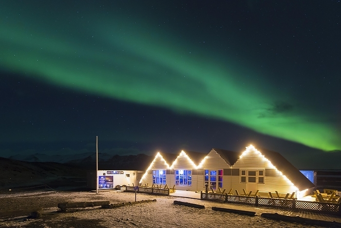Iceland Northern Lights, Aurora borealis, weather phenomenon showing natural light display over Hornafj r ur in winter, Eastern Region, Austurland, Iceland, Europe, by alimdi   Arterra