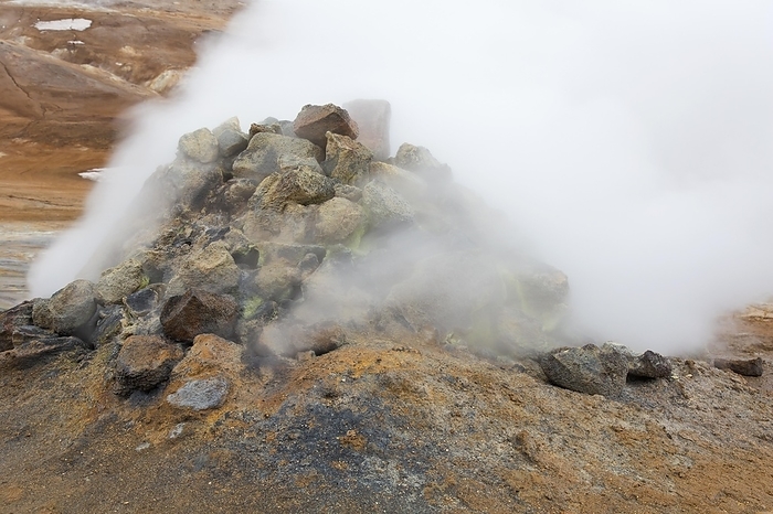Iceland Steaming fumarole at Hverir, geothermal area near N mafjall, Nor urland eystra, Nordurland eystra, Iceland, Europe, by alimdi   Arterra   Sven Erik Arndt