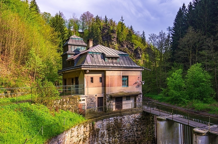 Old hydroelectric power plant power station from 1926 on the Rieger Trail in the valley of the Jizera River near Bitouchov, Bohemian Paradise (Cesky Raj), Central Bohemian Region (Stredocesky kraj), Czech Republic, Europe, by Oldřich Uzel