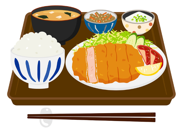 Vector illustration of a pork cutlet set meal.