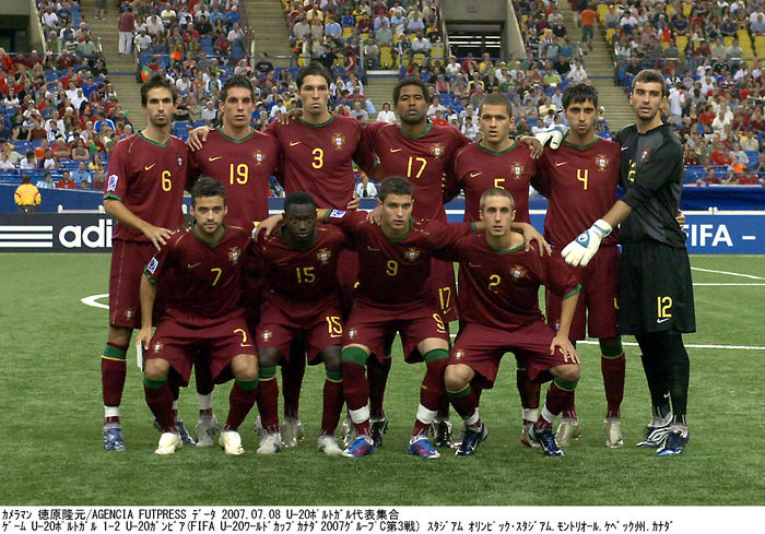 Portugal U-20 team group line-up (POR), 
JULY 8, 2007 - Football : Portugal U-20 team group shot (Top row - L to R) Nuno Coelho, Guedes, Steven Vitoria, Feliciano Condesso, Andre Marques, Paulo Renato and Rui Patricio, (Bottom row - L to R) Bruno Gama, Zezinando, Zequinha and Pedro Correia, before the FIFA U-20 World Cup Canada 2007 group C match between Portugal 1-2 Gambia at Olympic Stadium in Montreal, Quebec, Canada. 
(Photo by Takamoto Tokuhara/AFLO) [0736]