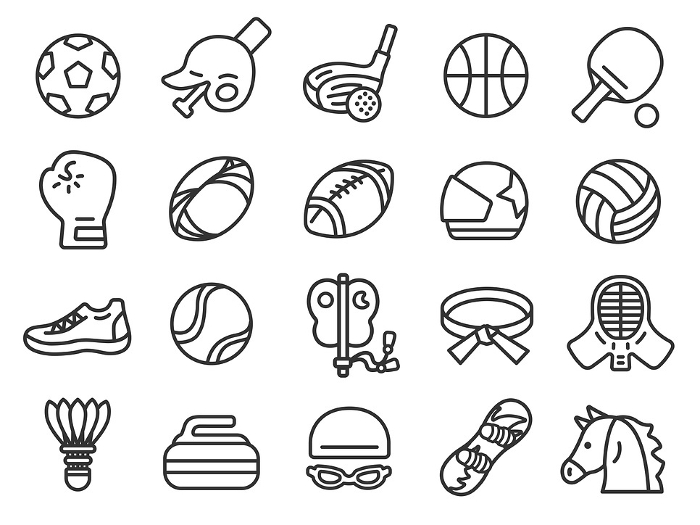 Illustration set of sport icons (line drawing) by discipline