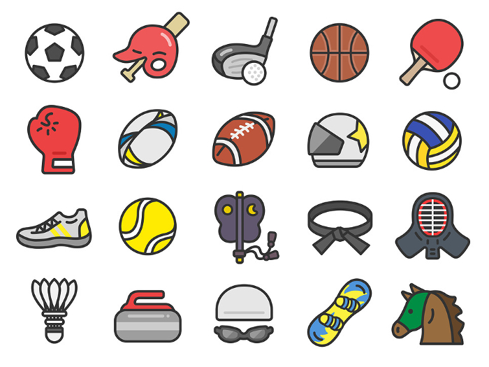 Illustration set of sport icons by discipline (line drawing color)