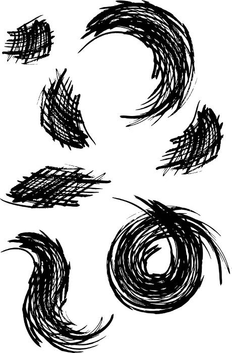 Japanese pattern set of curved lines drawn by brush