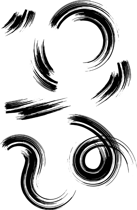 Japanese stroke set of curved lines drawn by brush