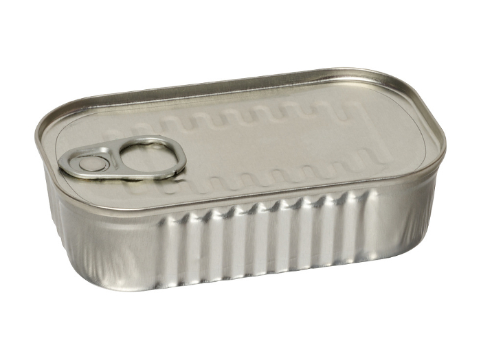 Metal rectangular tin can for fish and other products on an isolated background Metal rectangular tin can for fish and other products on an isolated background