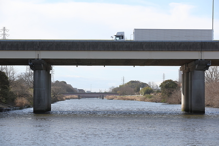 Hanami River flowing into Tokyo Bay, Chiba Prefecture