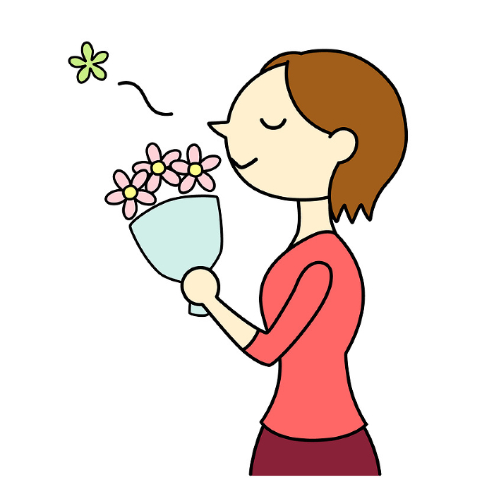 Woman with short hair enjoying bouquet scent Main line available