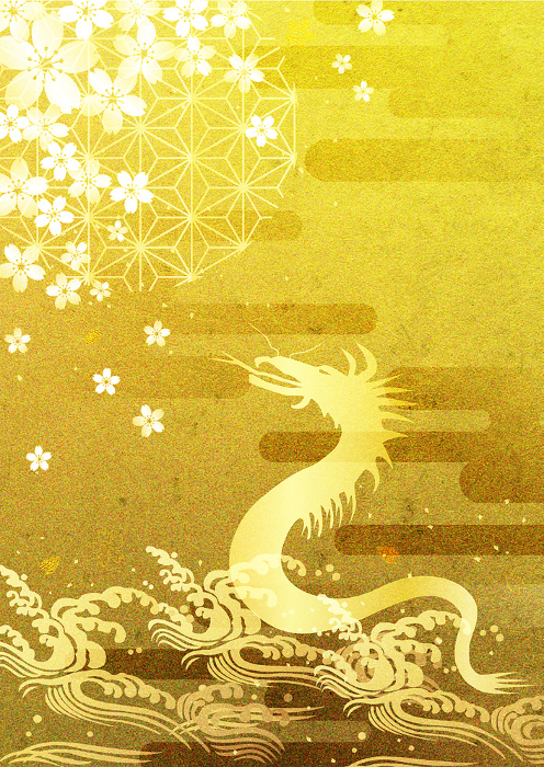 Japanese Pattern Sakura and Ryu Background 1849